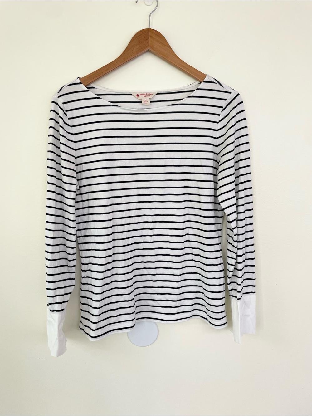 Brooks Brothers Cotton Modal White & Navy Striped Boatneck Top M Medium Nautical